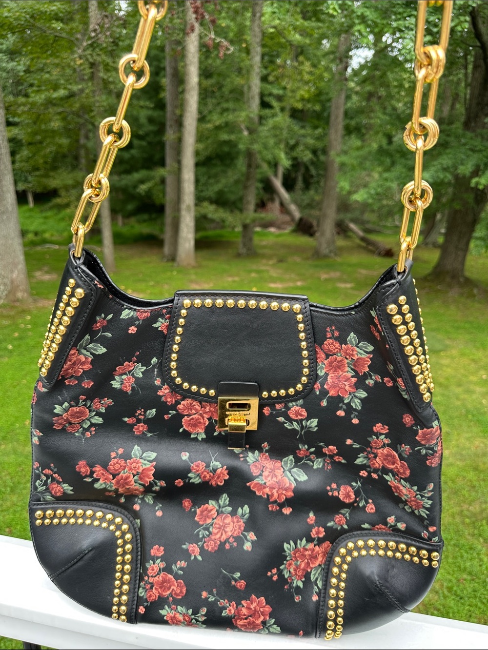 Michael Kors Collection Bancroft Oversized Floral Calf Leather Shoulder Bag - Picture 7 of 16